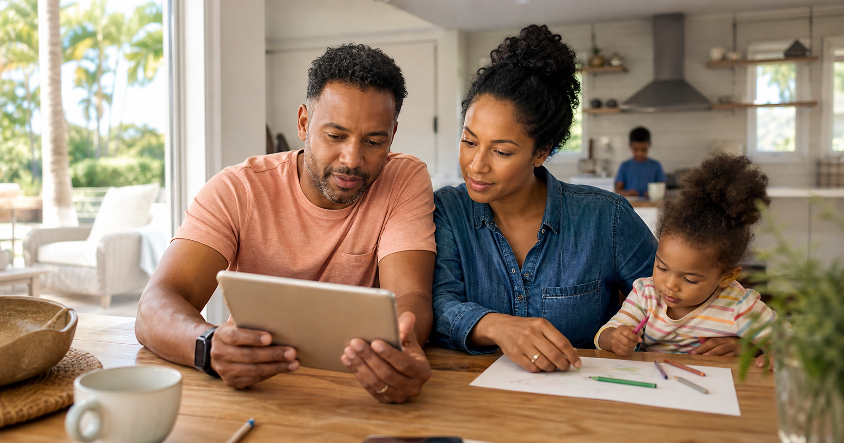 Life insurance for stay-at-home parents discussed by a family at home